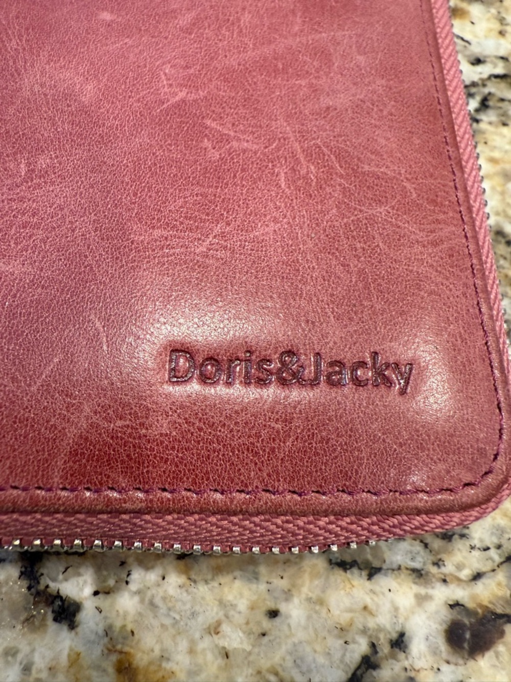 Doris & Jacky rose leather rectangular zip wallet wristlet - Picture 2 of 9